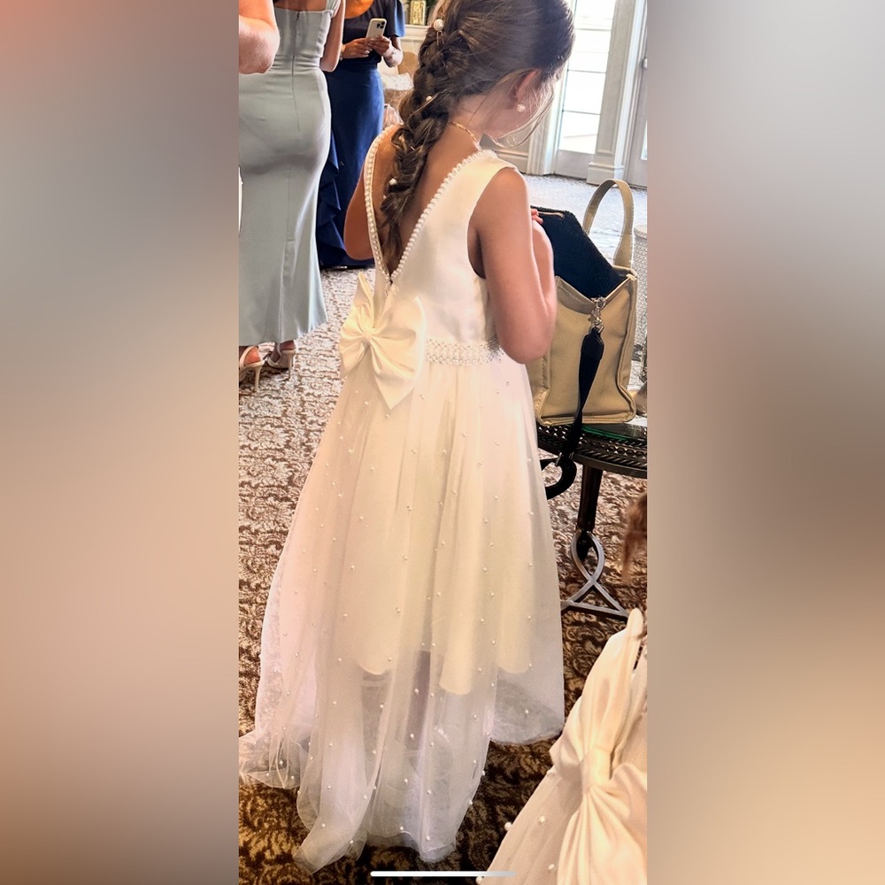 White Communion// Flower Girl Dress with Pearl Accents